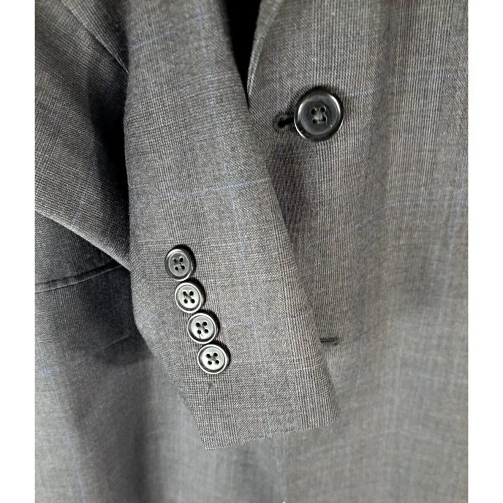 Mens Jos A Bank Signature Blazer Sports Coat Wool Blue Gray Plaid Career 44L